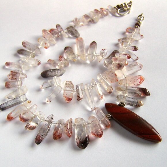 Rare LEPIDOCROCITE SUPER 7 Necklace 925 Jasper Marquise focal Sterling Silver - Picture 5 of 12